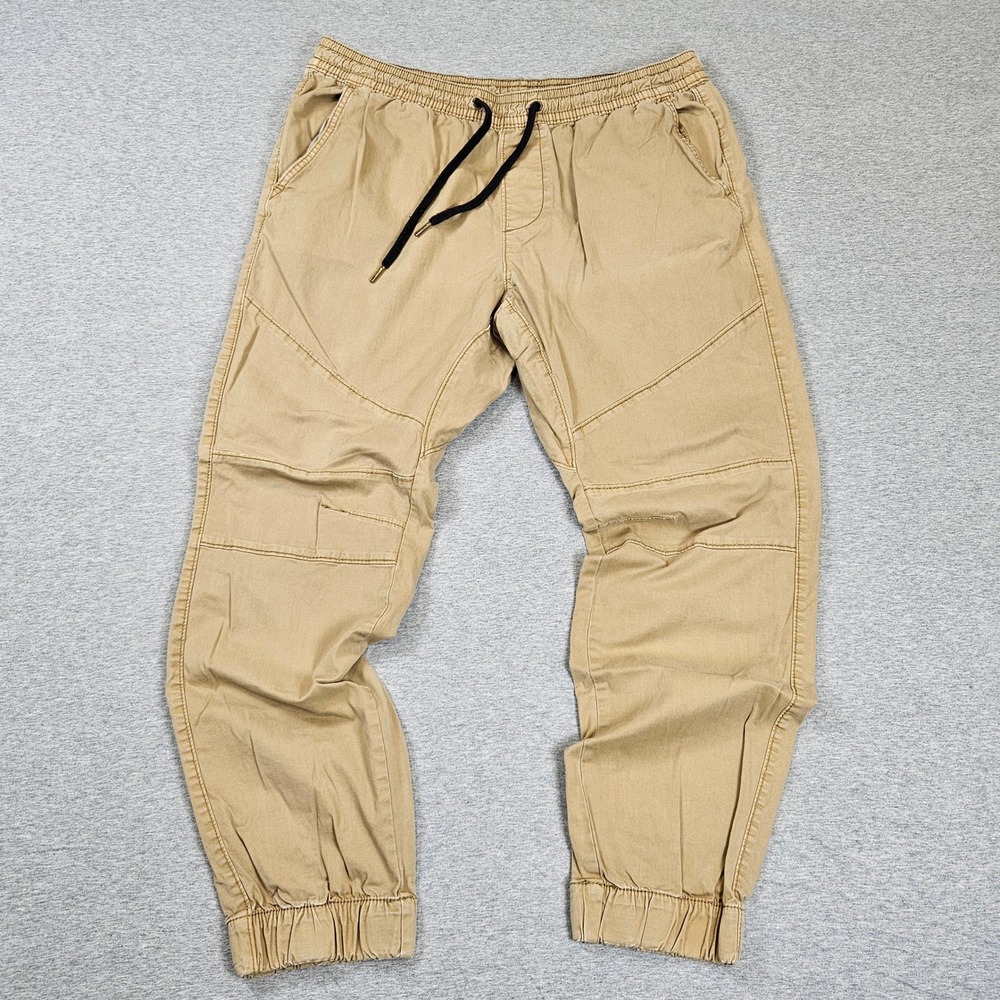 No Boundaries Mens Tan Khaki Jogger Pants Utility Moto Tapered Large 36-38